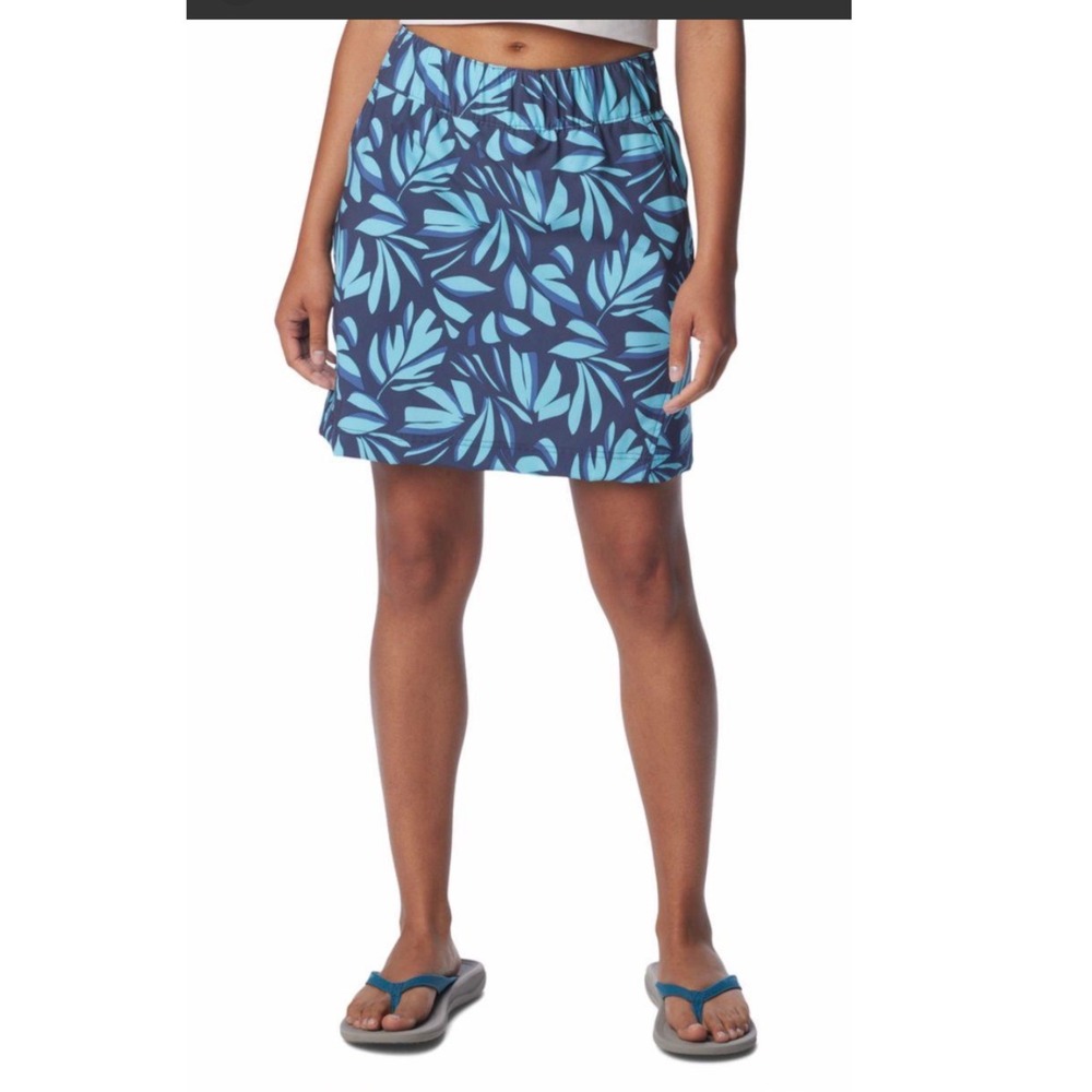 Columbia PFG Freezer Skort Womens XXL Blue Teal Tropical Leaf Print Activewear